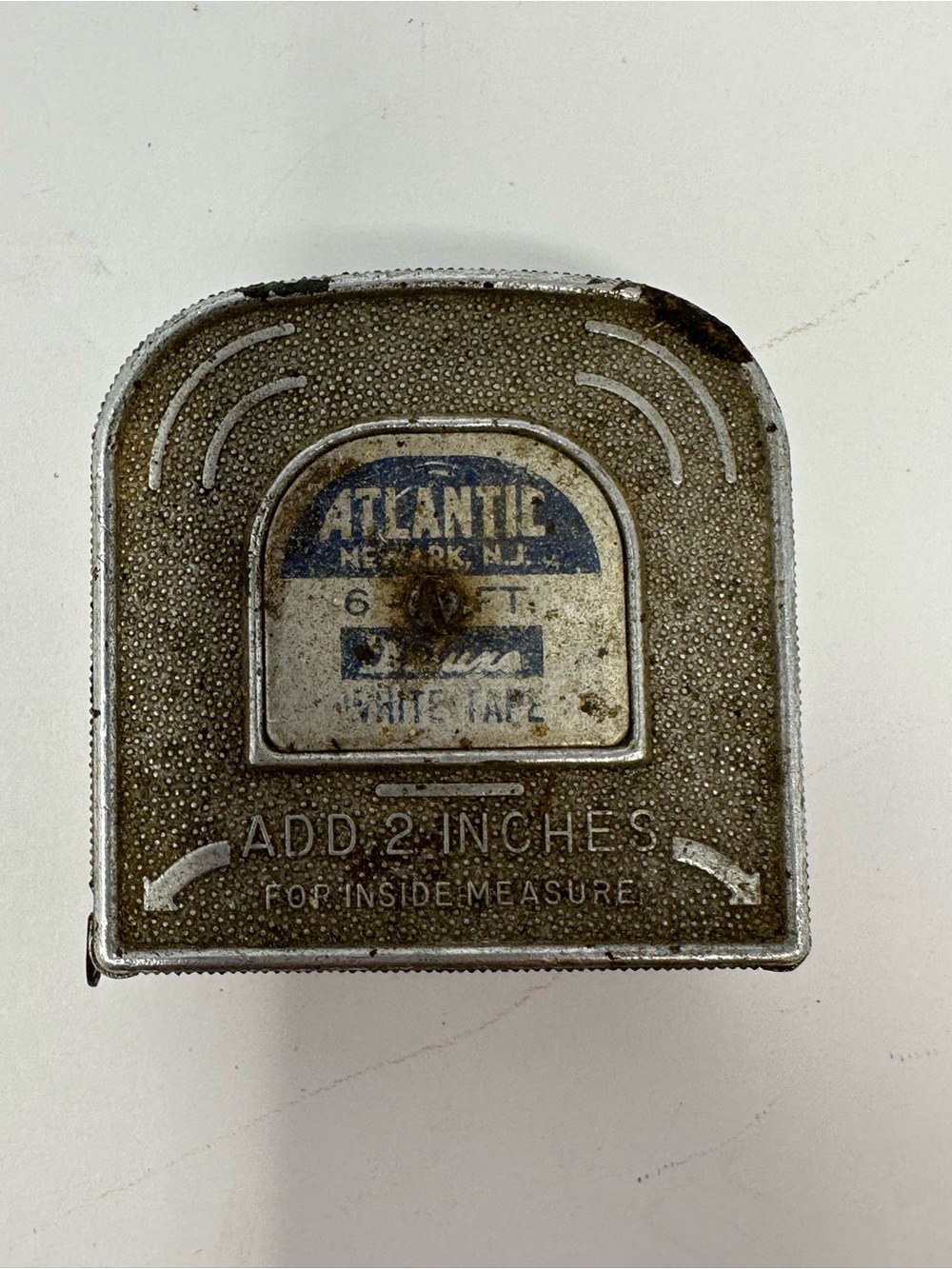 Vintage Atlantic 6 Ft‎ Tape Measure Thin White Face Made In USA Newark, NJ A1